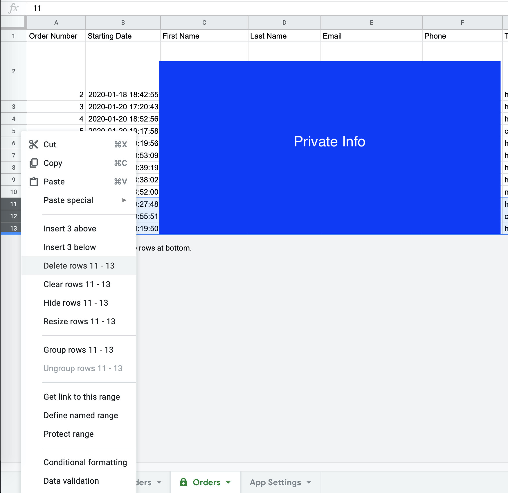 Delete Rows